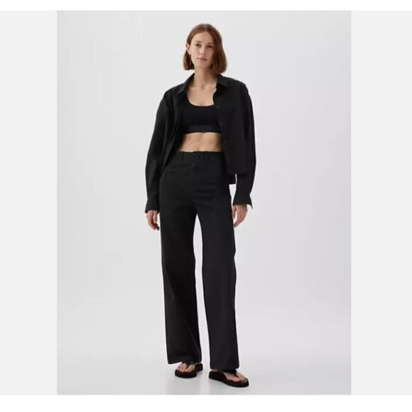 GAP High Rise Stride Wide Leg Ankle Black Y2k BOHO Size 12 Khaki Pants MSRP $80 - Picture 1 of 8